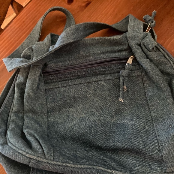 A blue Jean pocket book back pocketbook opens all the way to carry a book in - Picture 3 of 4